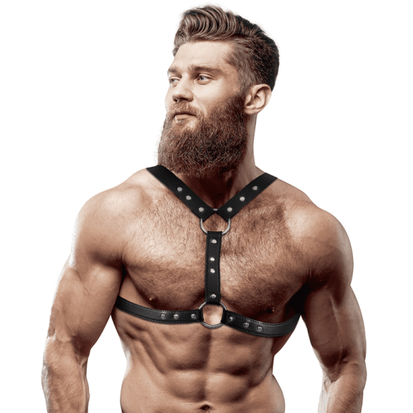 FETISH SUBMISSIVE ATTITUDE - ECO-LEATHER CHEST HARNESS WITH DOUBLE SUPPORT AND STUDS FOR MEN